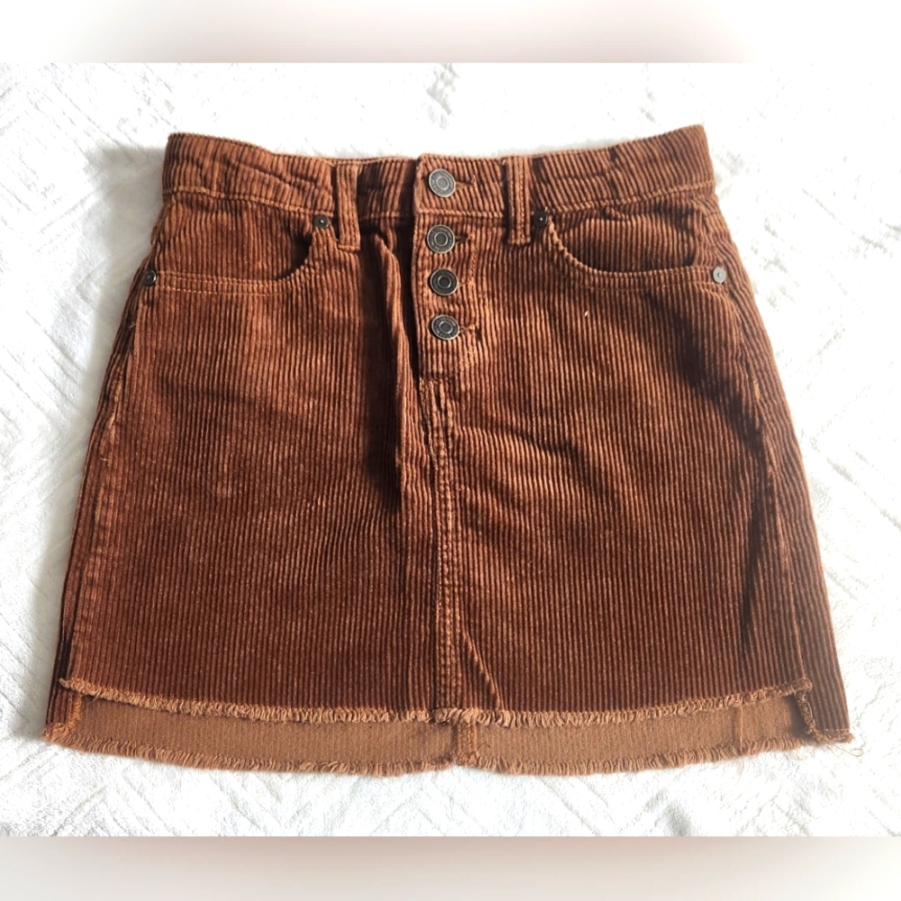 Indigo Rein Brown Mini A-Line Skirt with Ribbed Style for Casual